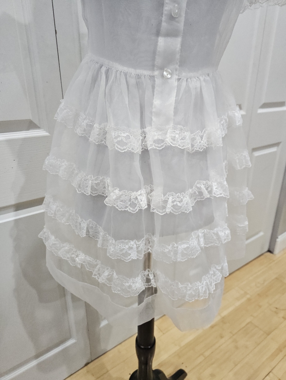 Dolls Kill Widow Goth Sheer White Lace Lolita Elegant Frills Babydoll Dress XS S - Picture 8 of 12